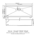 45 x 19 x 10 Inch Single Bowl Undermount Workstation Kitchen Sink