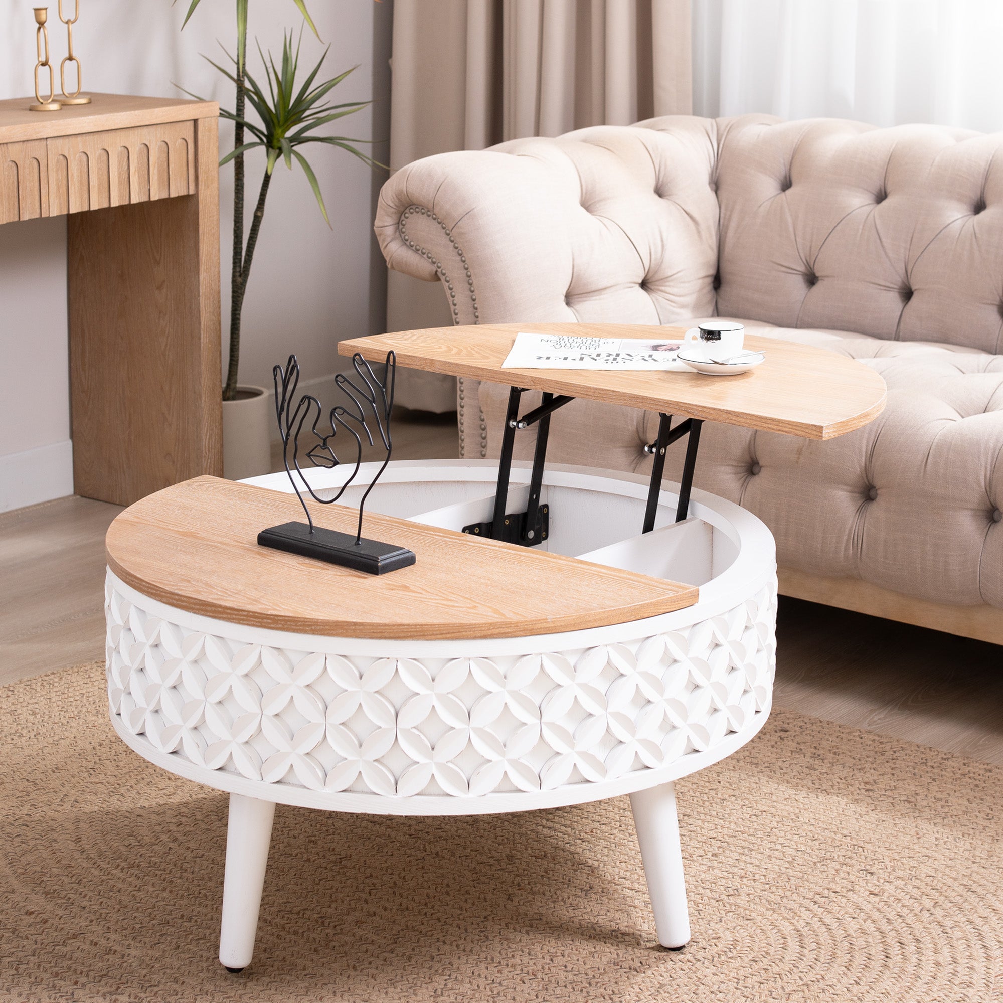Round Coffee Table with Storage – 31.5" Lift-Top Accent Table