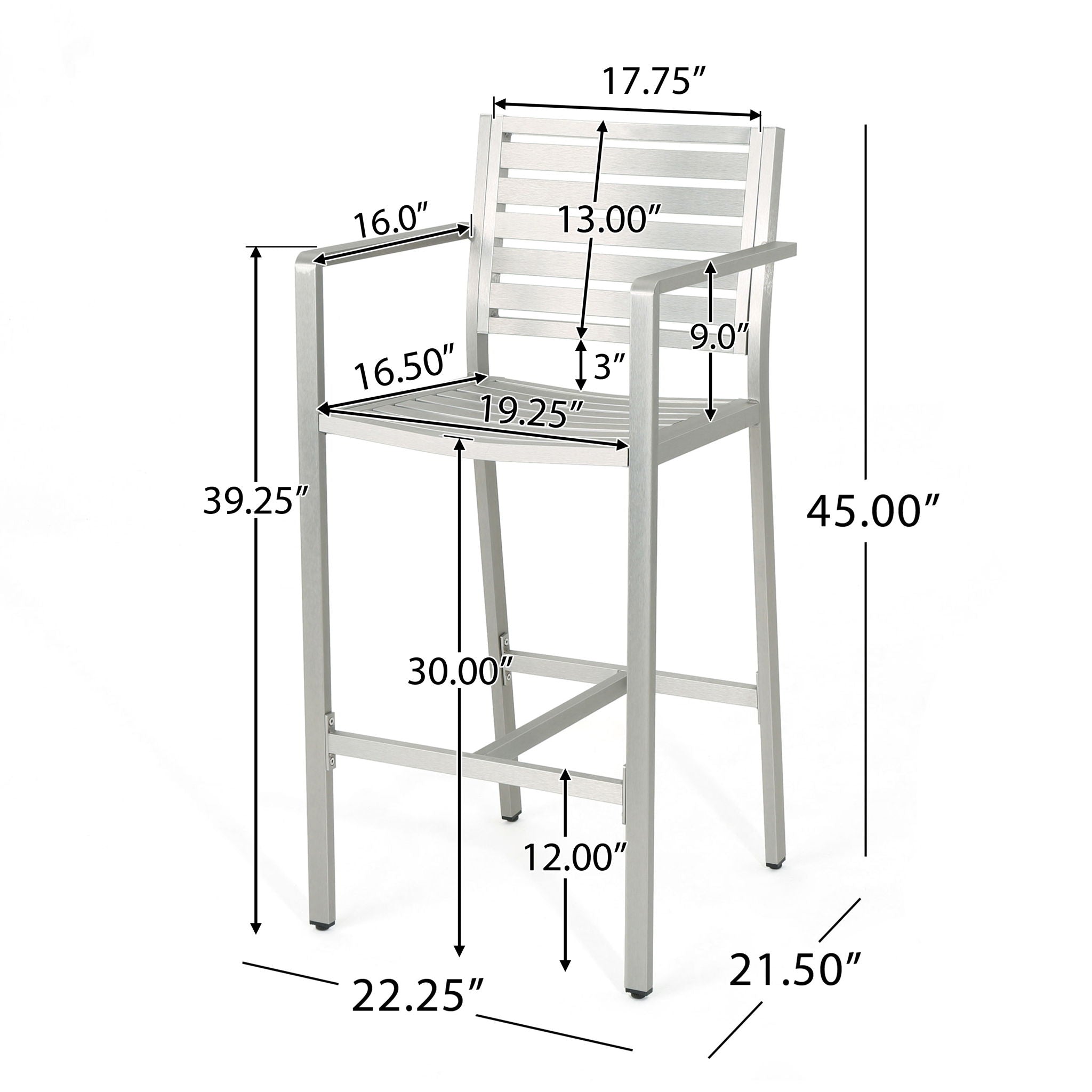 Outdoor Aluminum Rust Proof Barstools (Set of 2) - Silver