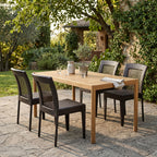 5-Piece Outdoor Dining Set, Acacia Wood Rectangular Patio Table & 4 PE Rattan Iron Frame Dining Chairs