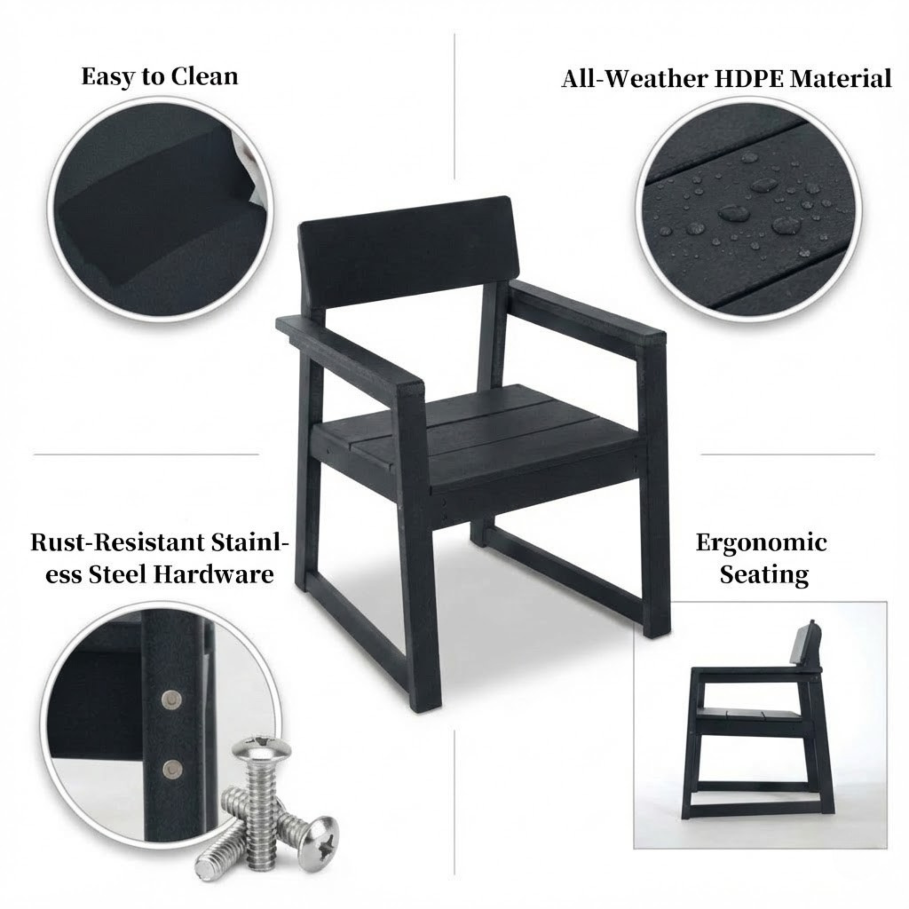 Black HDPE Outdoor & Garden Armchairs with Modernist Design