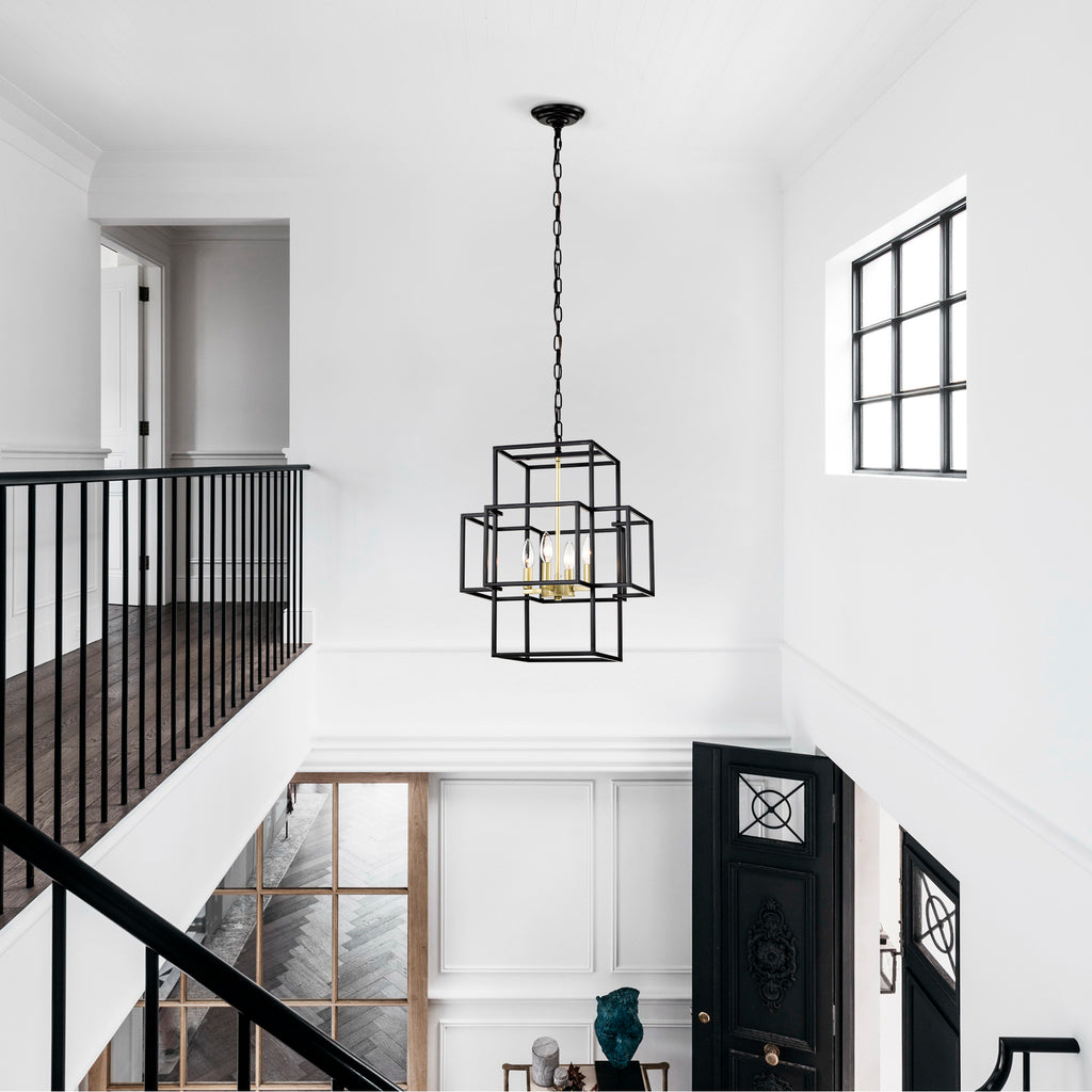 4-Light Metal Lantern Tiered Pendant Hanging Light Fixtures