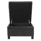 Black PU Storage Ottoman with Rubber Wood Legs