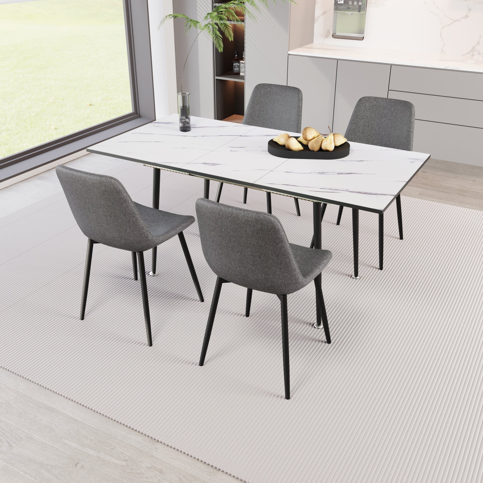 47"-63" Extendable MDF Modern Dining Table and Chair Set
