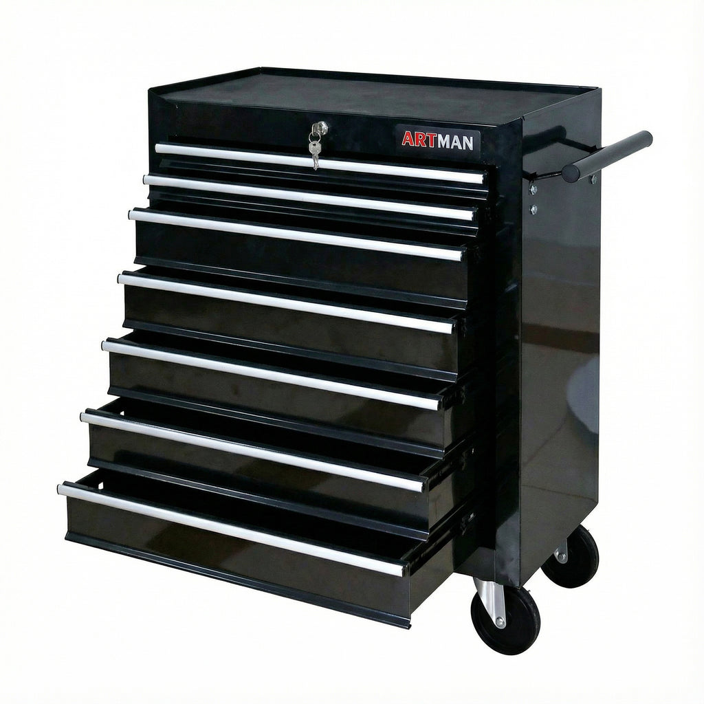 7 Drawers Multifunctional Tool Cart with Wheels - Black