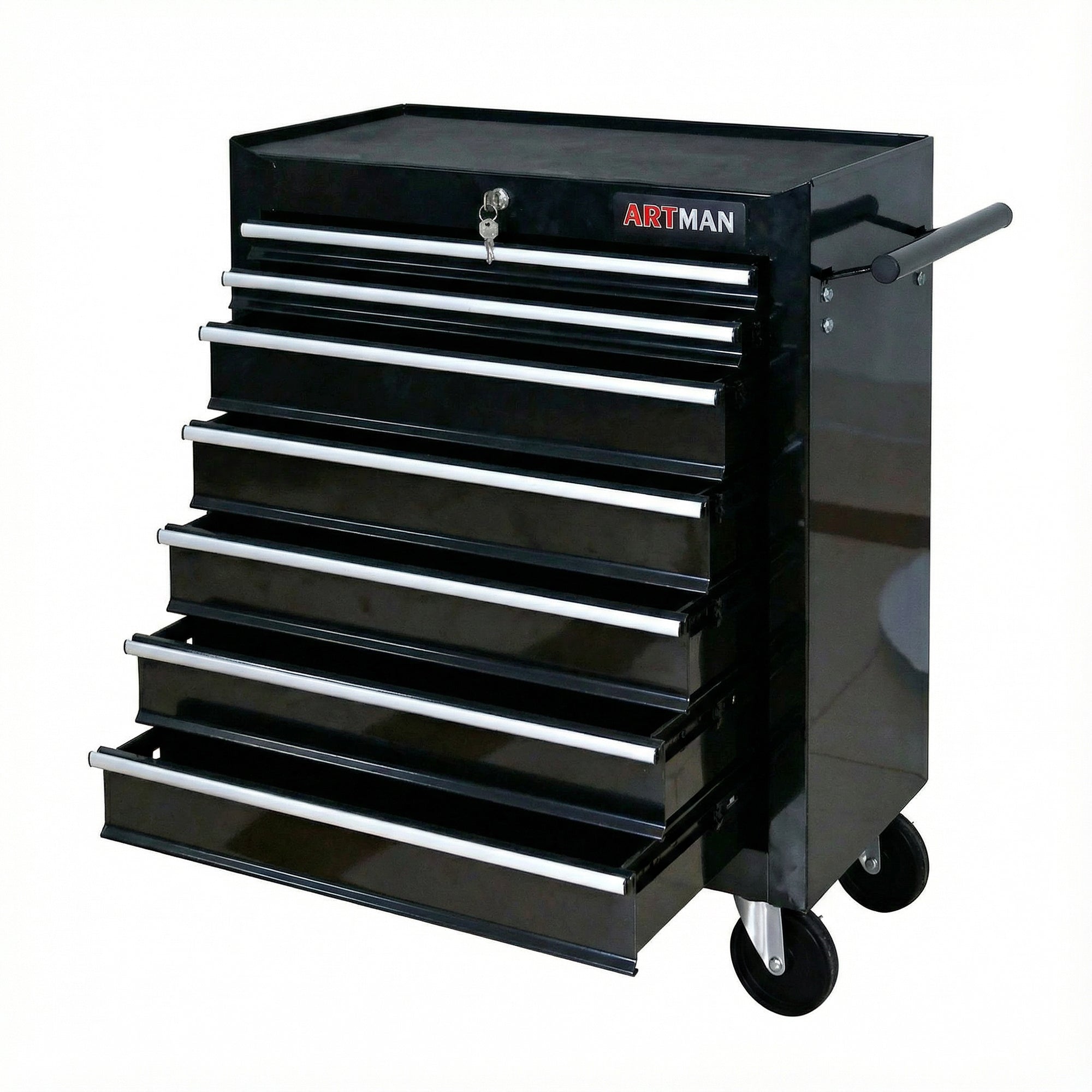 7 Drawers Multifunctional Tool Cart with Wheels - Black