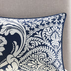 7 Piece Cotton Printed Comforter Set - Indigo Cal King