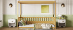 Twin Size Canopy Bed Frame with Guardrails for Kids