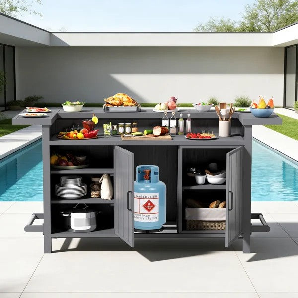Outdoor Aluminum Grill Cart Resin Bar Cart