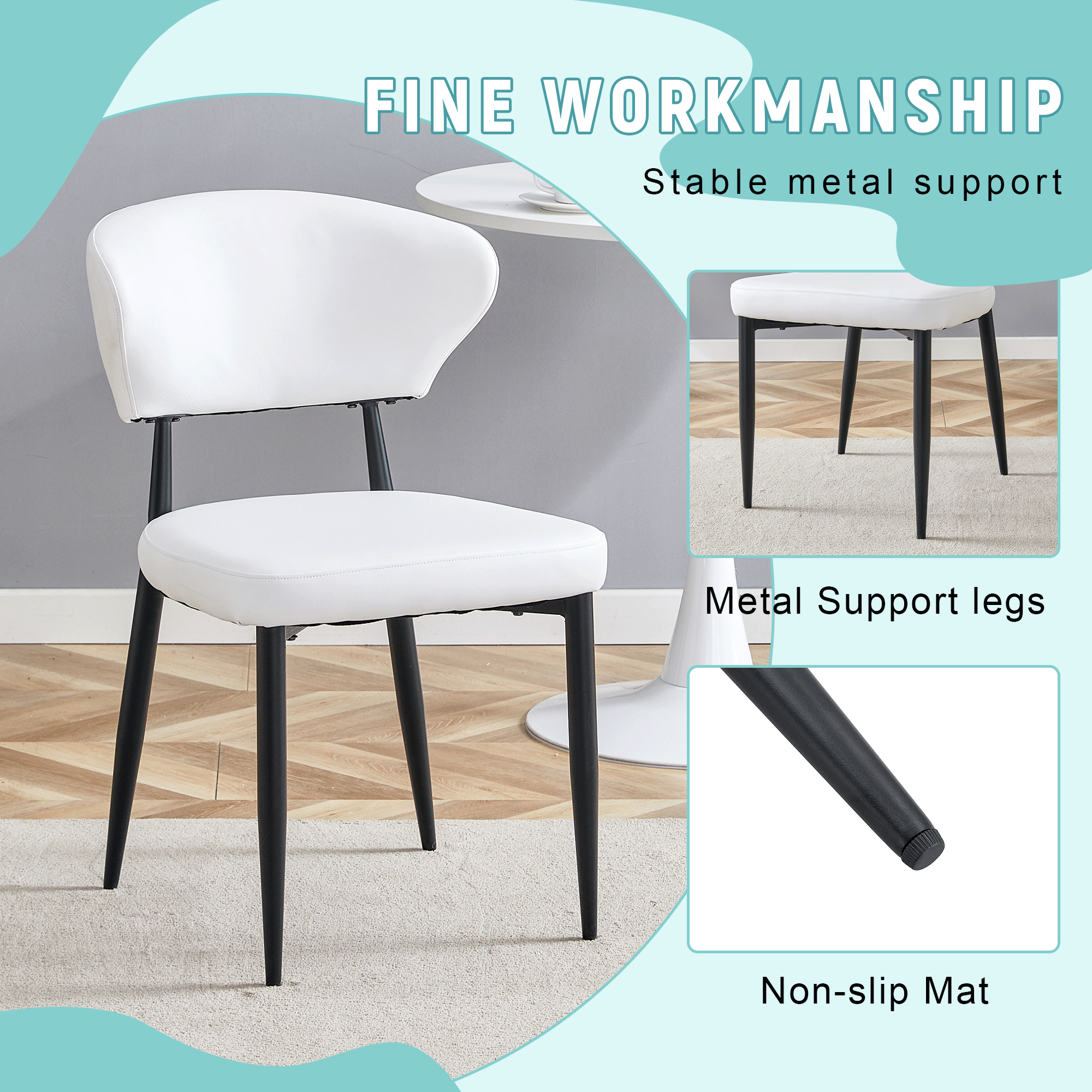 White Minimalist Ergonomic Dining Chair Set of 4