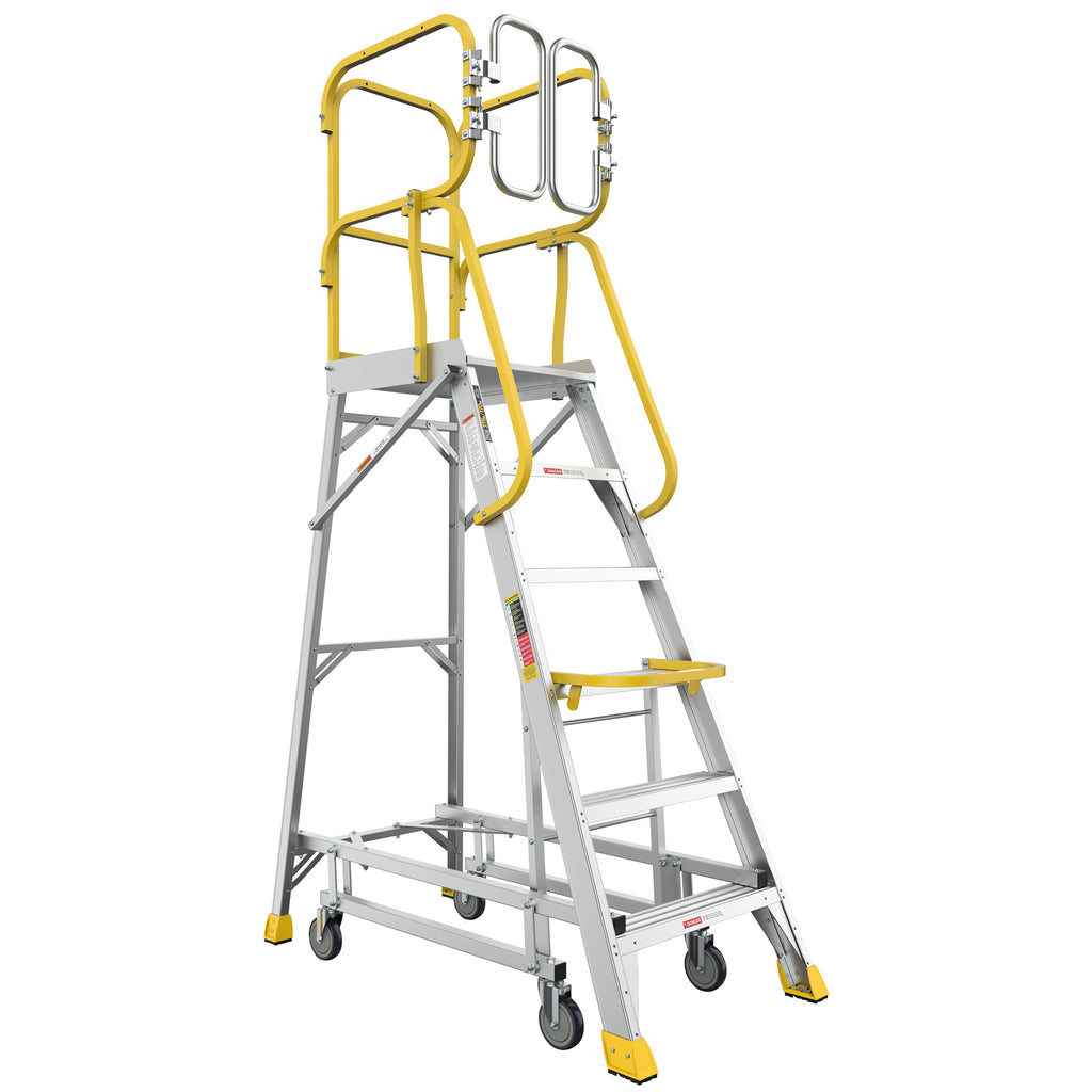 6 Step 375lbs Aluminum Rolling Platform Ladder