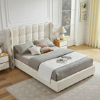 Queen Size Removable Chenille Wingback Upholstered Waffle Bed