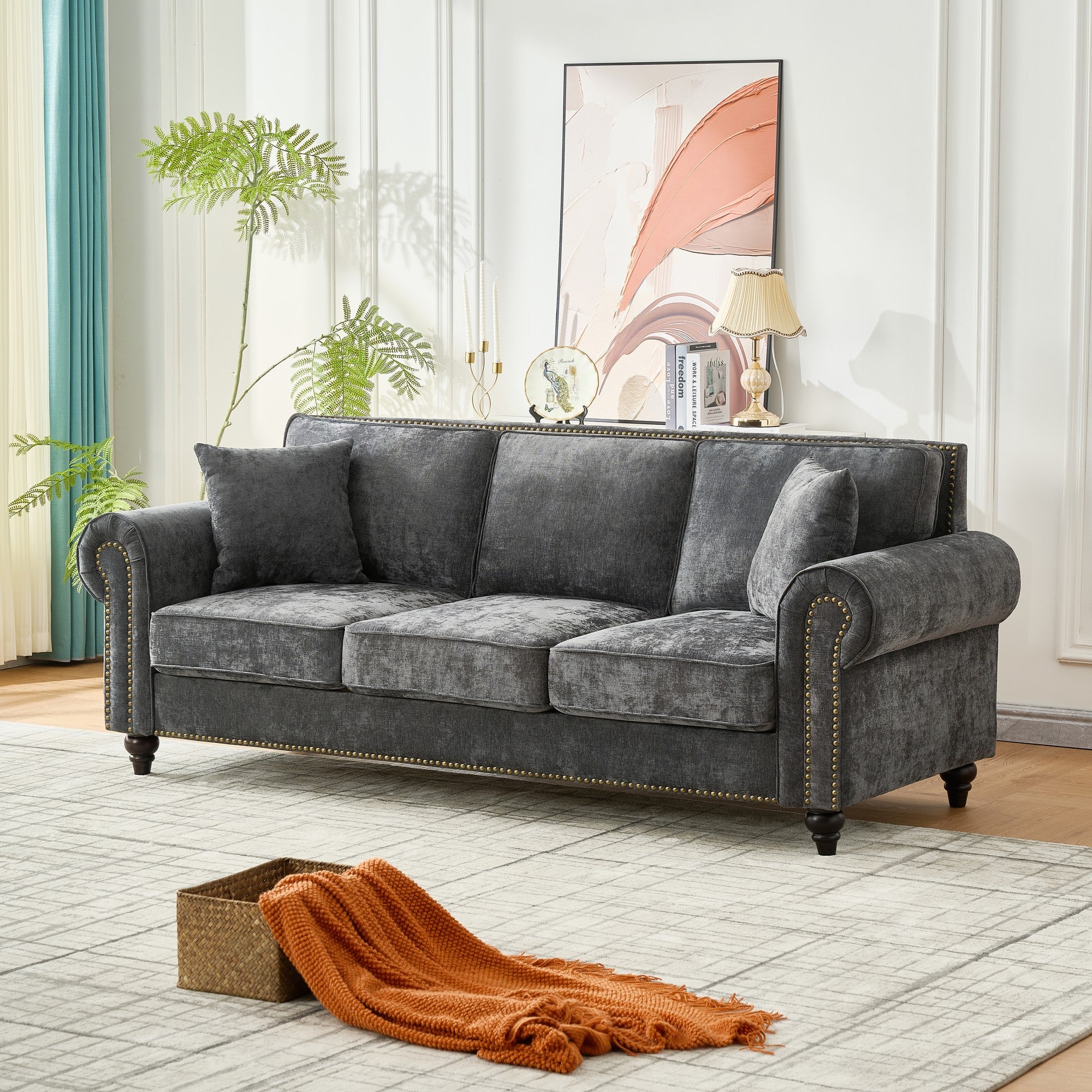 86" Modern 3-Seater Sofa with Rolled Arms