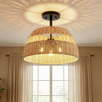 Twinkle Double Lights Semi Flush with Rattan Shade
