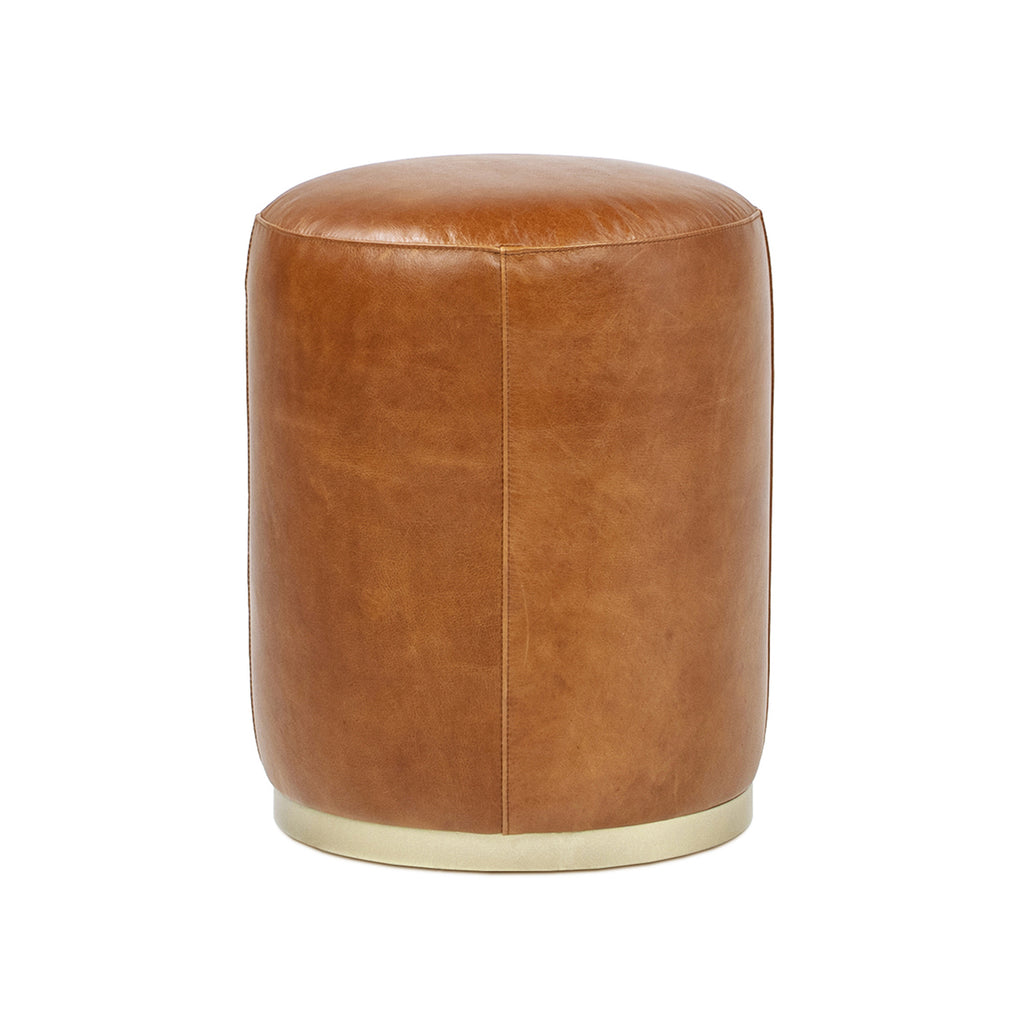 Nico 16" Round Leather Ottoman Stool, Camel