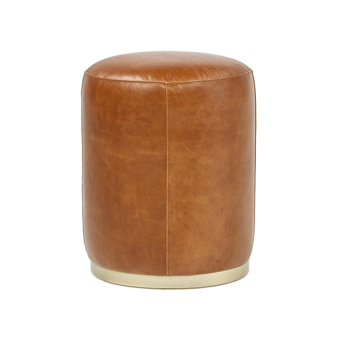 Nico 16" Round Leather Ottoman Stool, Camel