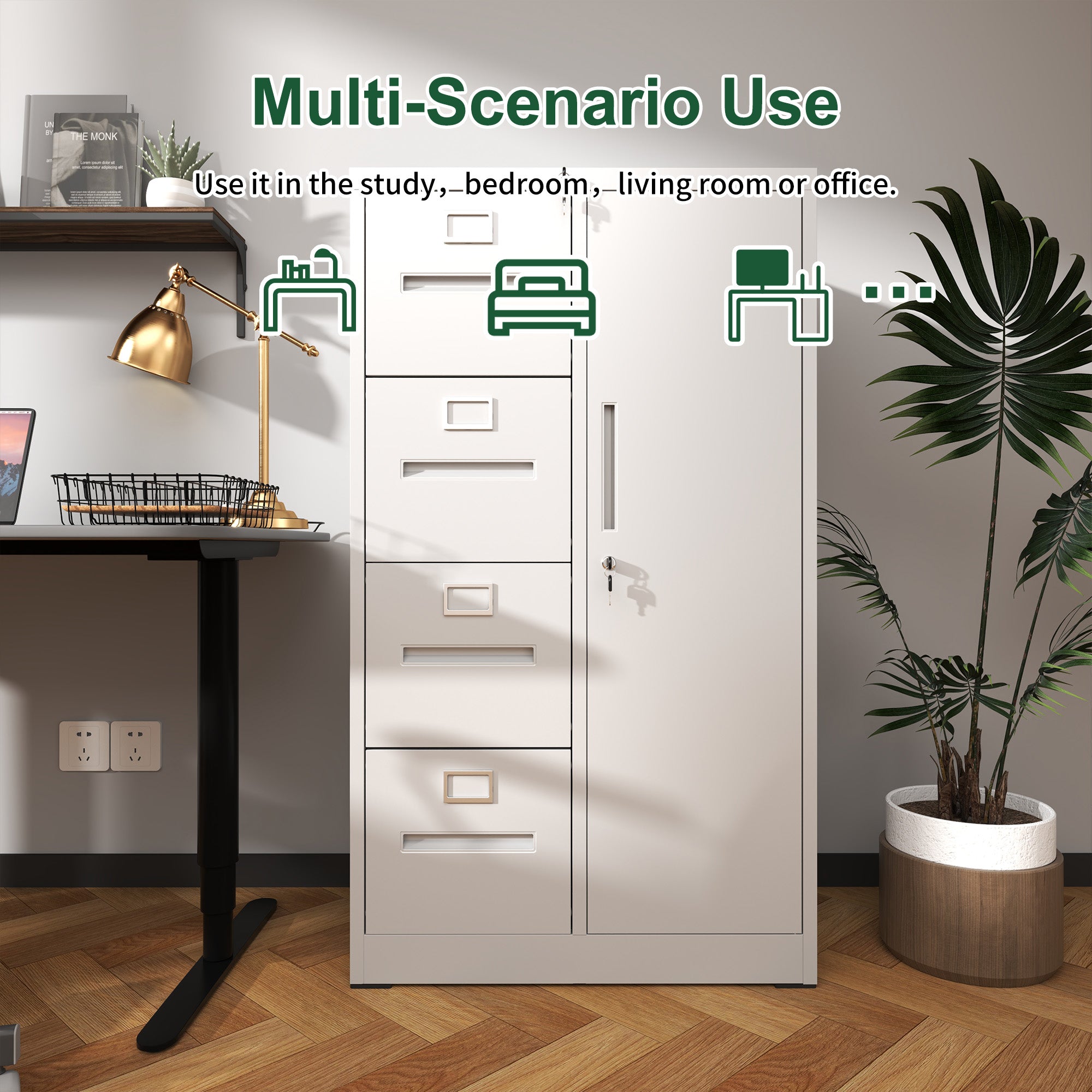 Metal Storage Vertical Filing Cabinet with Lock - White
