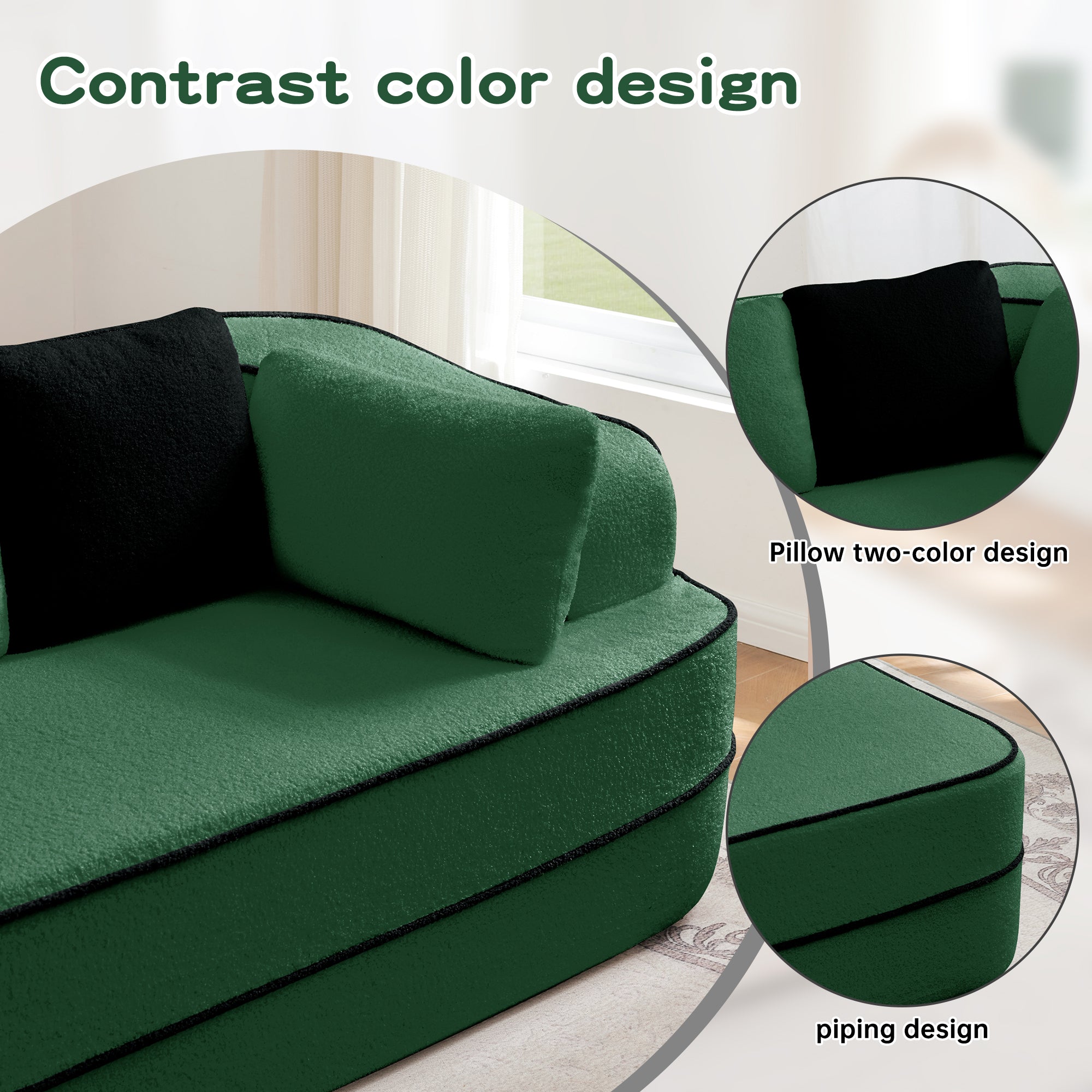 77.2" Teddy Fabric No Assembly Sofa with Double Chaises