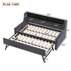 Twin Size Daybed with Trundle, Upholstery Daybed with LED Light & Charging Station