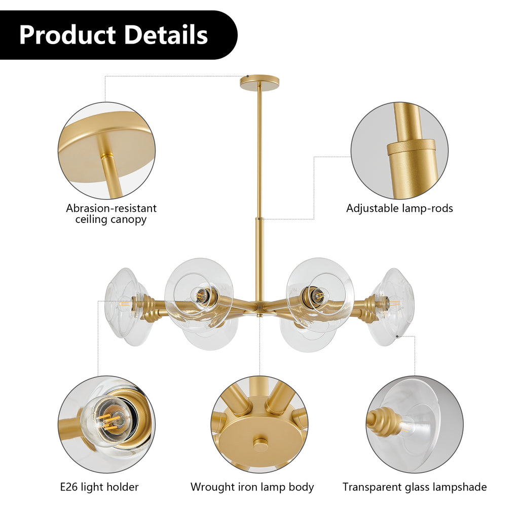 36" Modern Gold 8-Light Sputnik Chandelier
