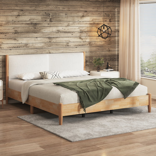 King Bed Frame with Upholstered Headboard
