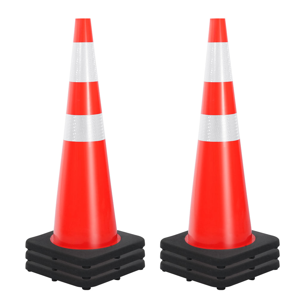 36" Heavy-Duty Traffic Cones with Reflective Collars - 4 Pack
