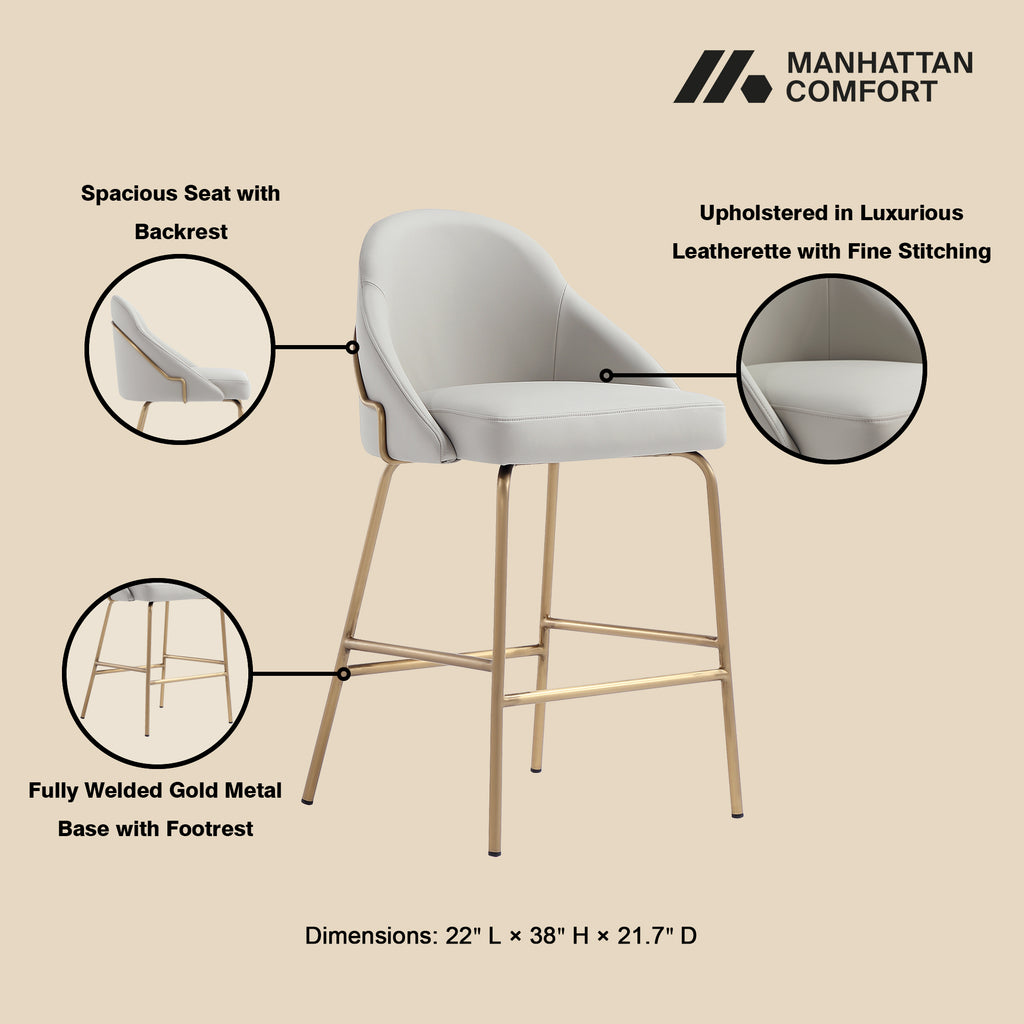 Gracie Metal Upholstered Counter Stool in Stone