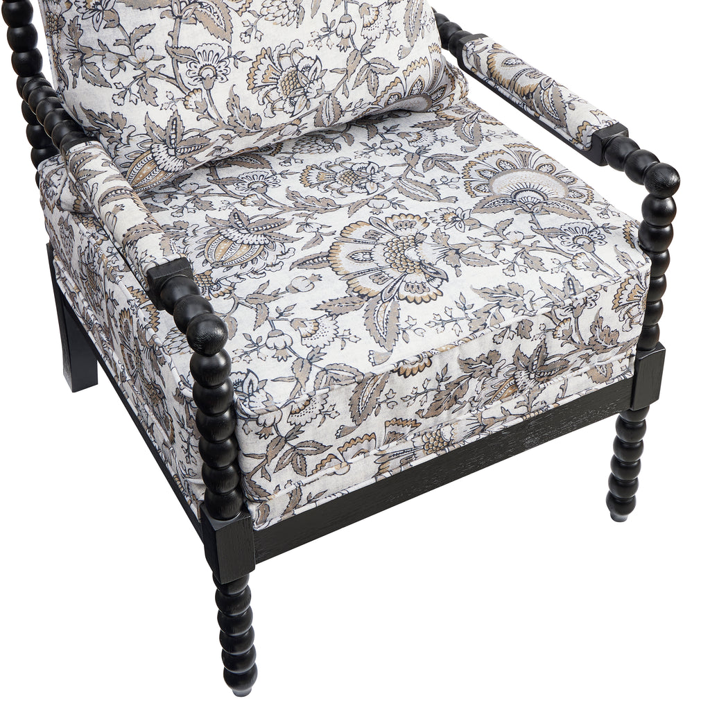 Belvoir Upholstered Spool Accent Chair with Turned Wood Frame, Floral