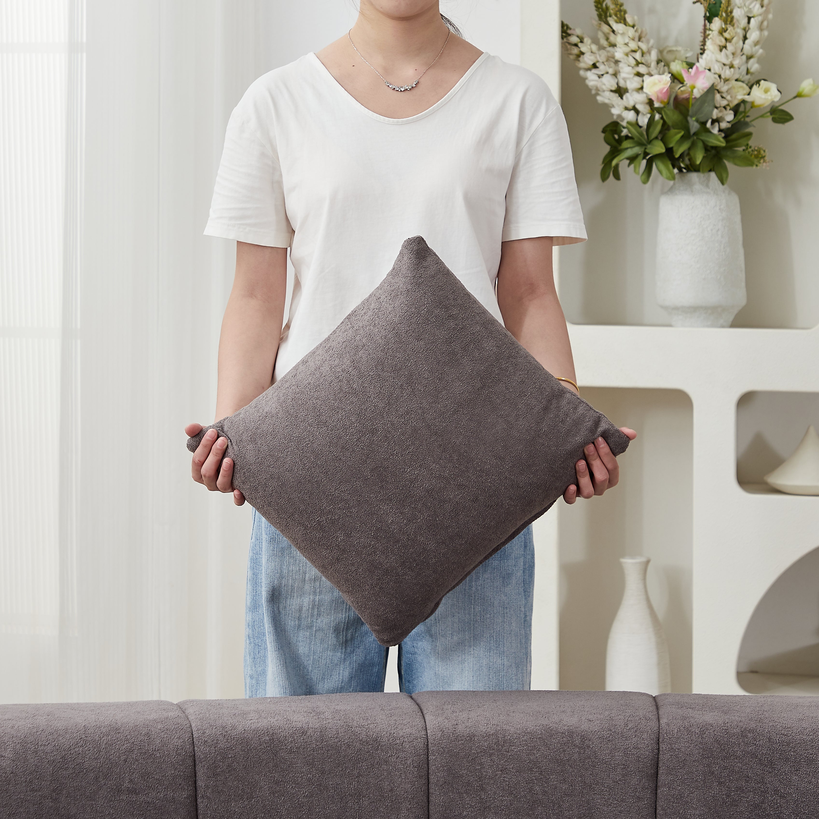 Chenille Curved Sectional Sofa with 2 Pillows