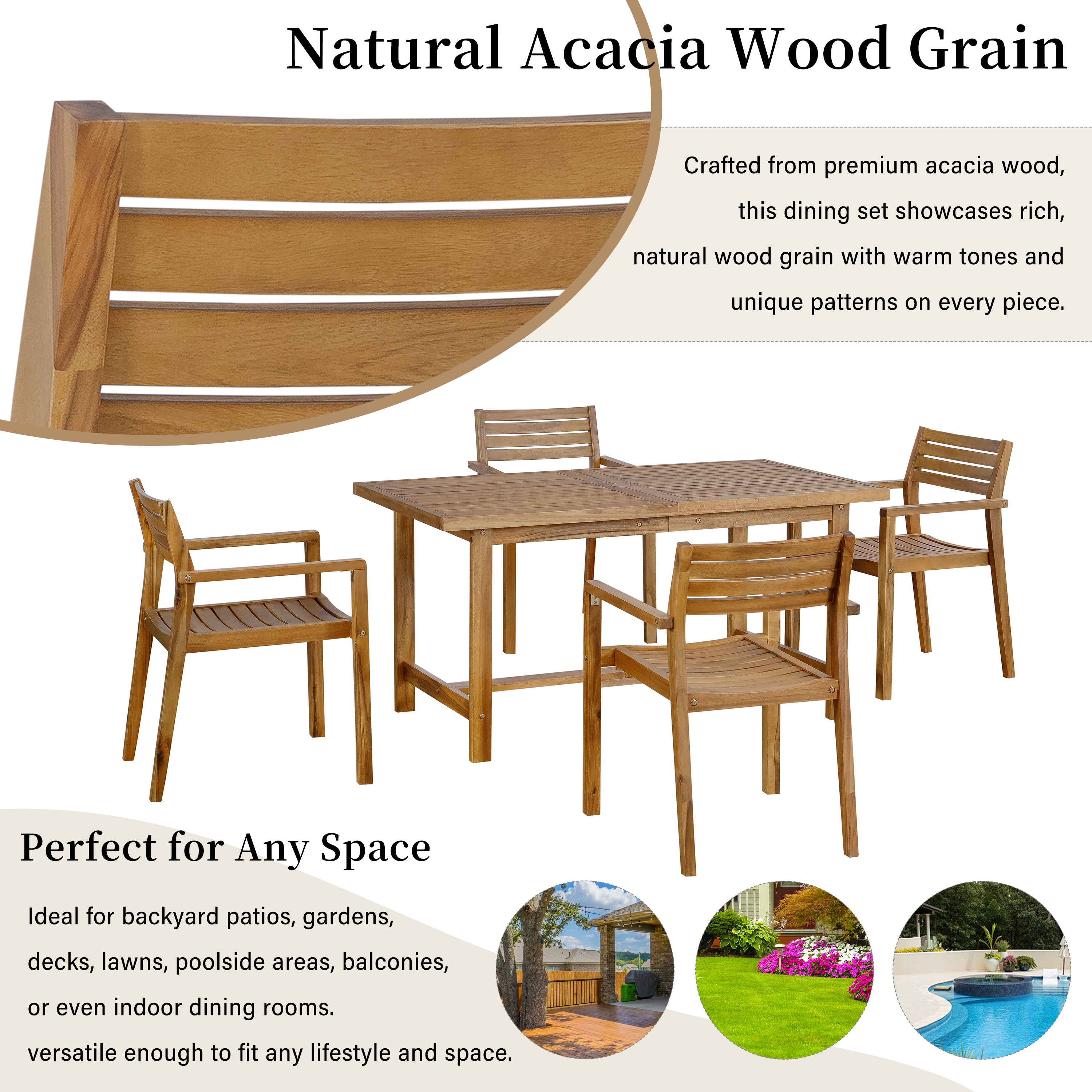 U_STYLE 5-Piece Outdoor Acacia Wood Dining Set