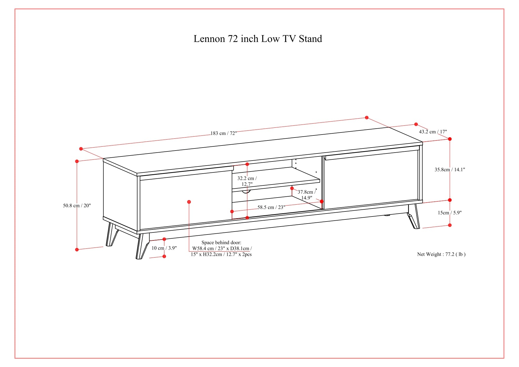 Lennon 72 Inch Wide Solid Wood Low TV Stand