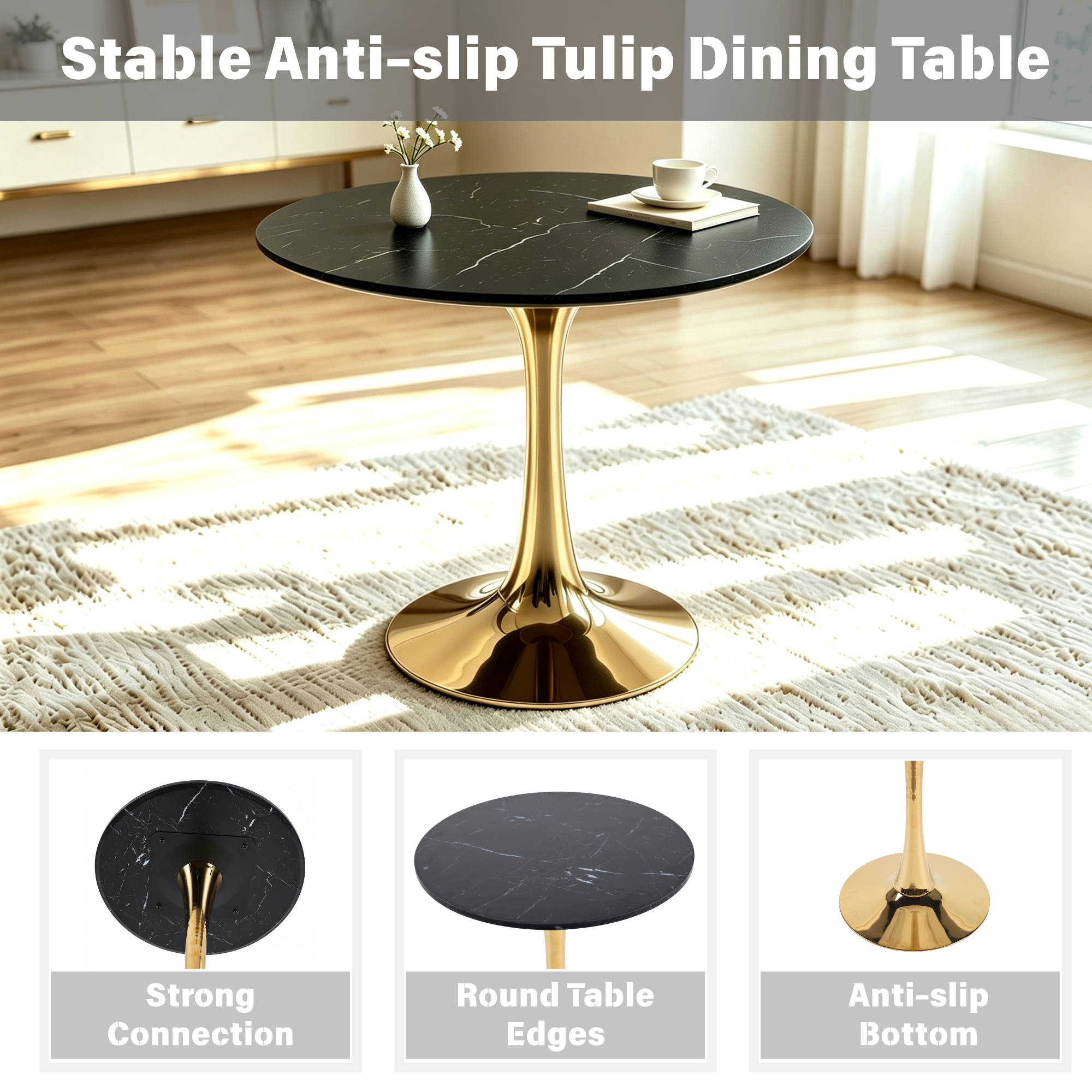 Mid-Century Tulip Dining Table with Black Marble Top