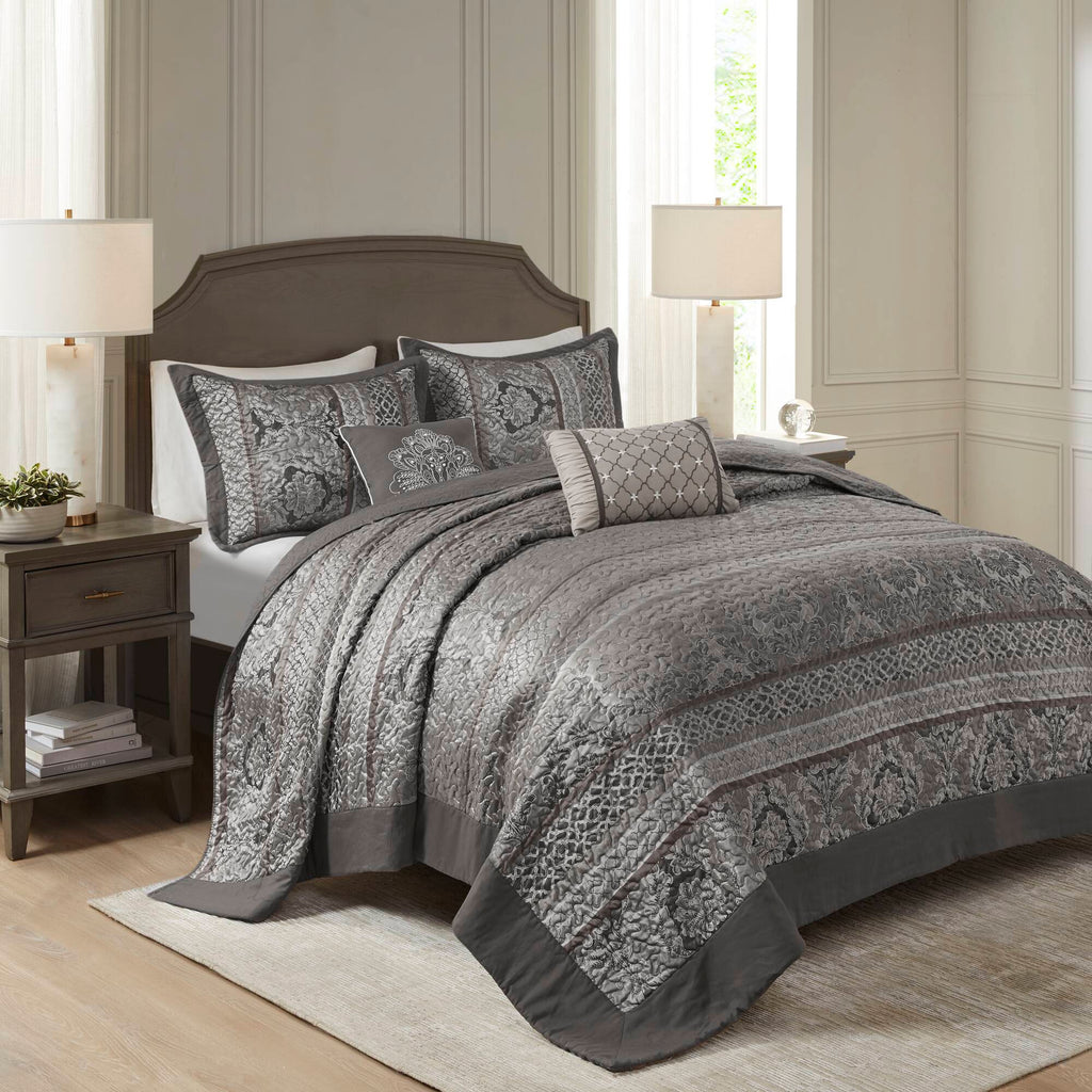 5-Piece Queen Reversible Jacquard Bedspread Set