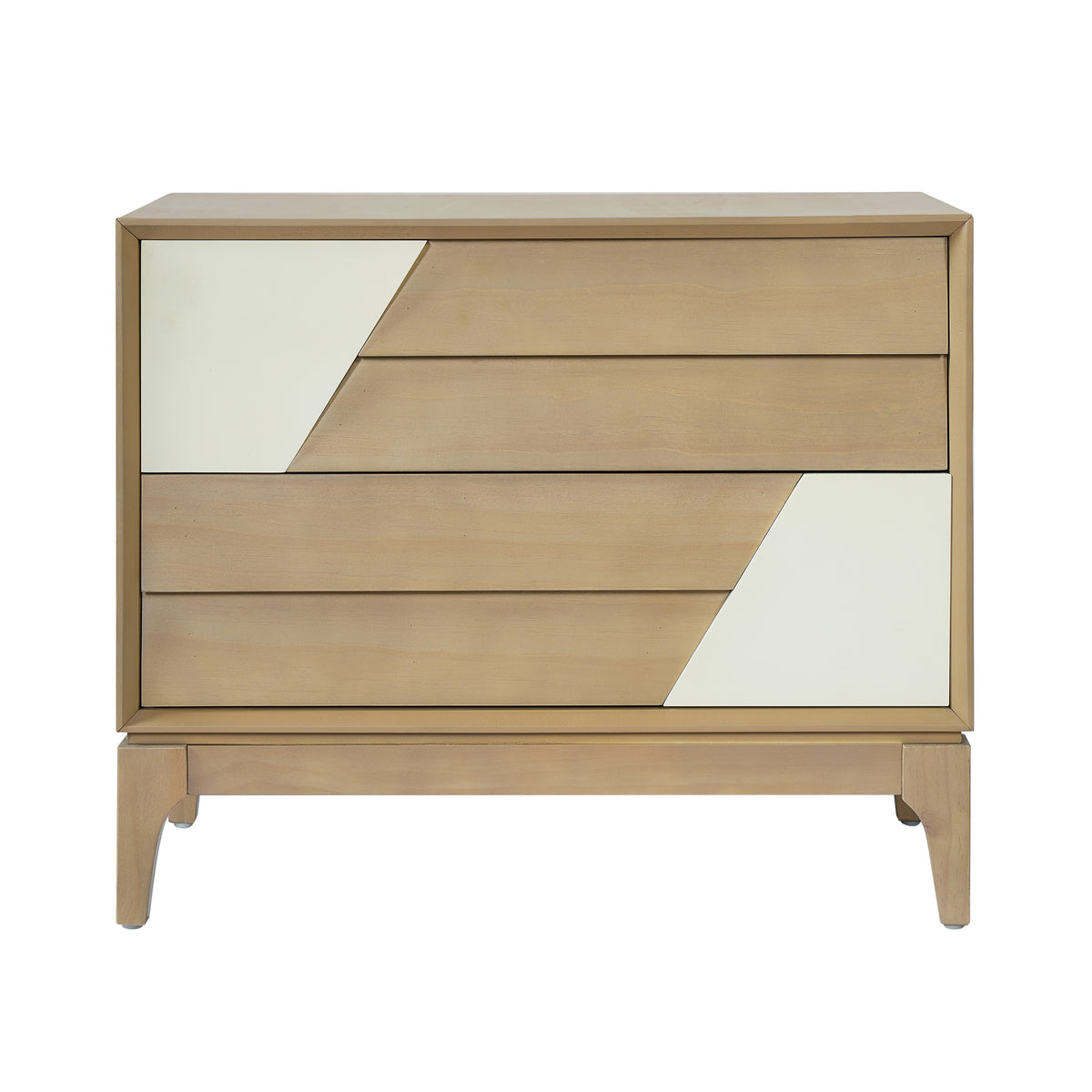 Modern 2-Drawer Nightstand, Japandi Style with Geometric Patchwork, Natural