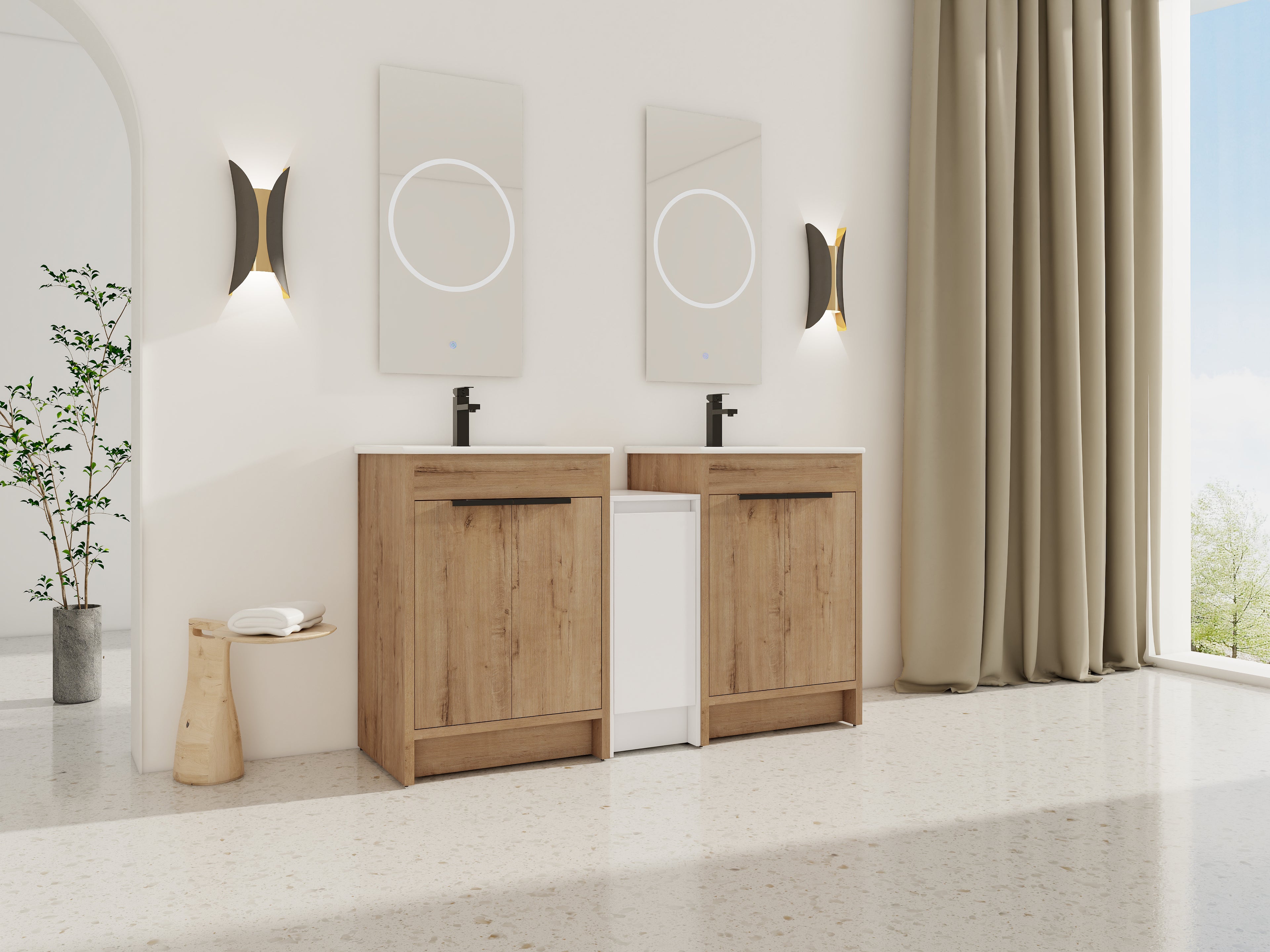 60 Inch Freestanding Bathroom Vanity with Ceramic Sink