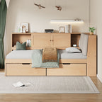 Wooden Twin Size L-shaped Daybed with Storage Bookcase