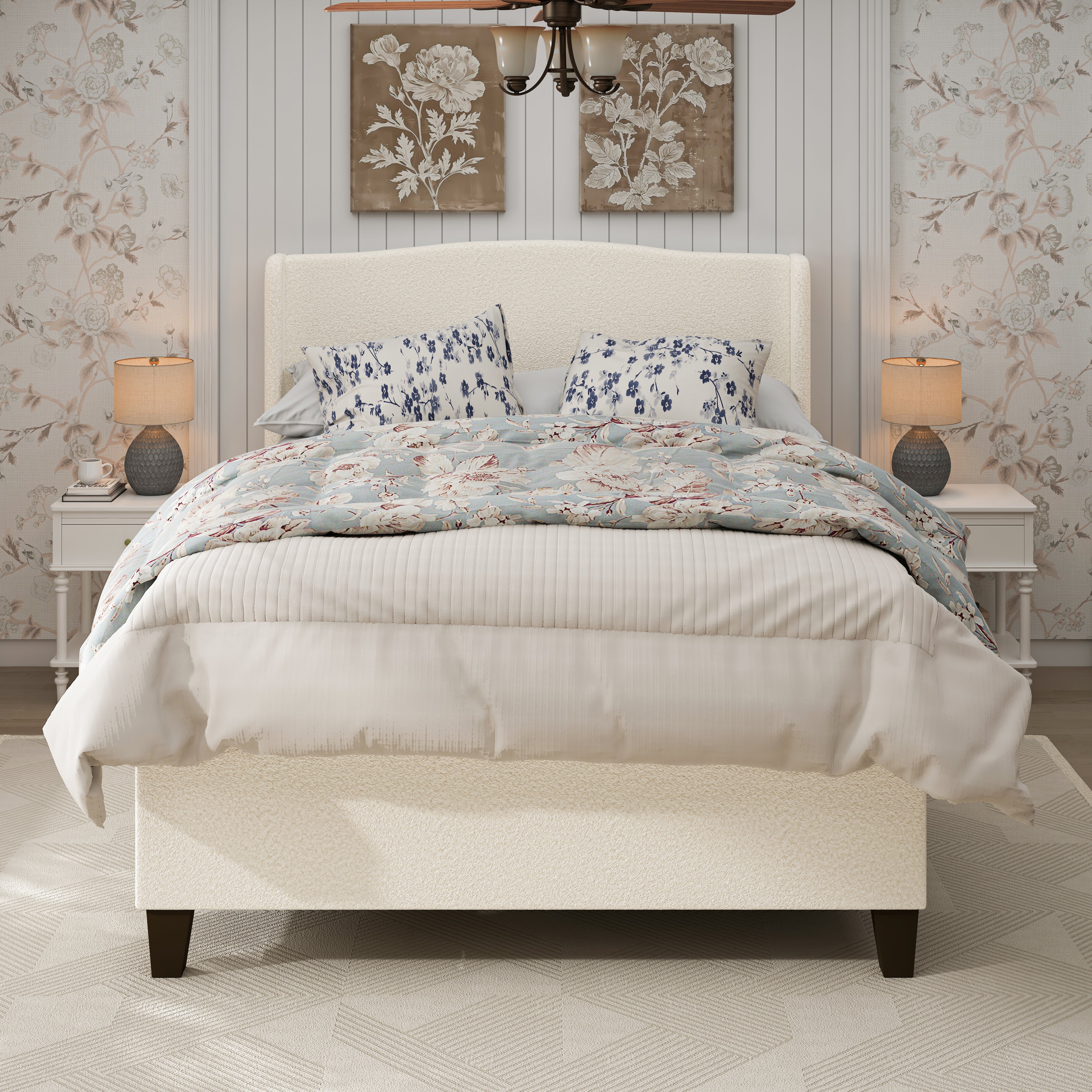Queen Size Bed Frame with Upholstered Headboard