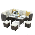 7 Piece Wicker Outdoor Dining Set, 9-Seat Outdoor Sectional