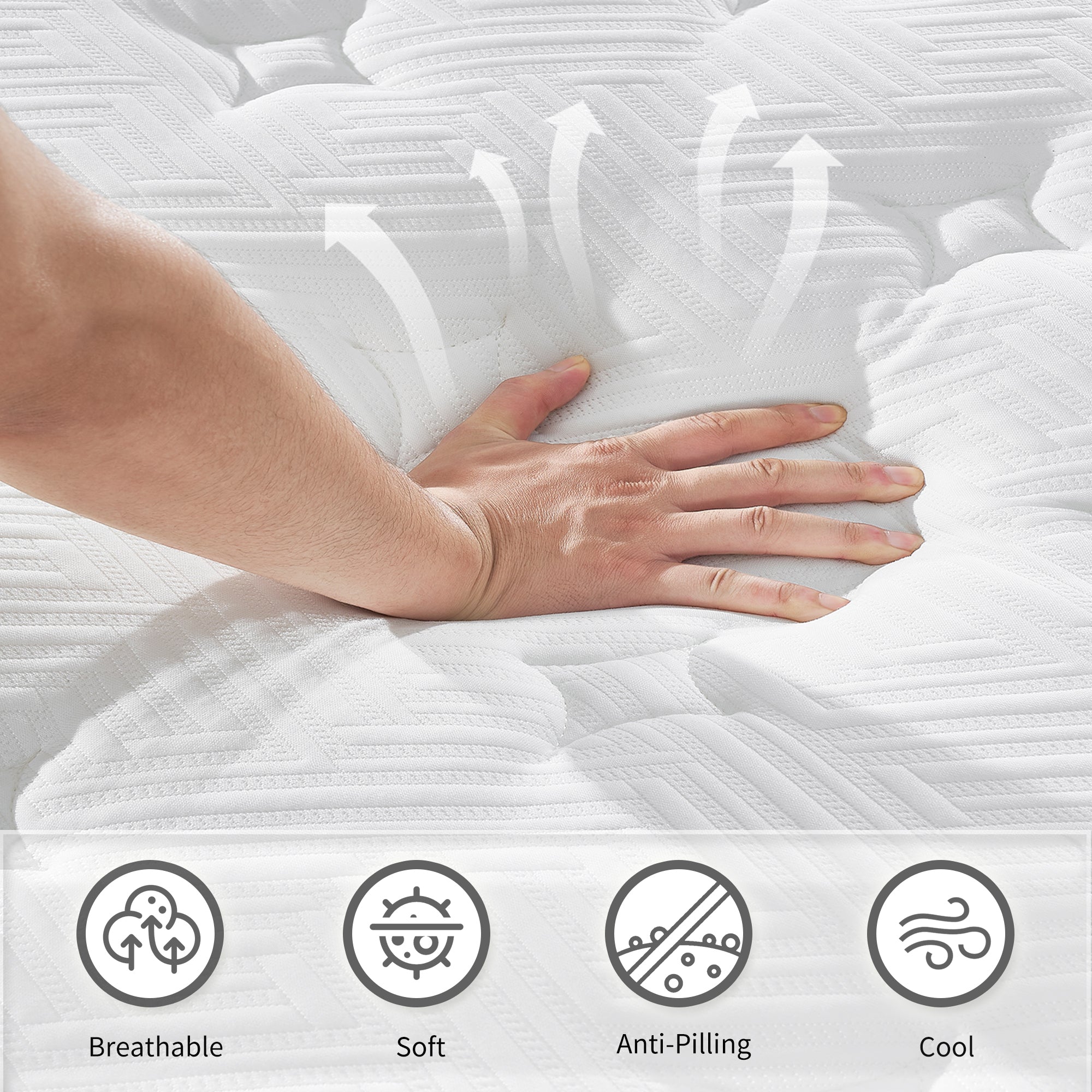 12 Inch King Size Hybrid Mattress with 7-Zoned Memory Foam and Pocket Springs