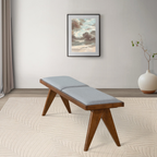 Keira Solid Wood Bench with Grey Fabric