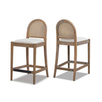 Panama 26.5" Curved Back Cane Rattan Counter Stool, Set of 2, Two-Tone Neutral