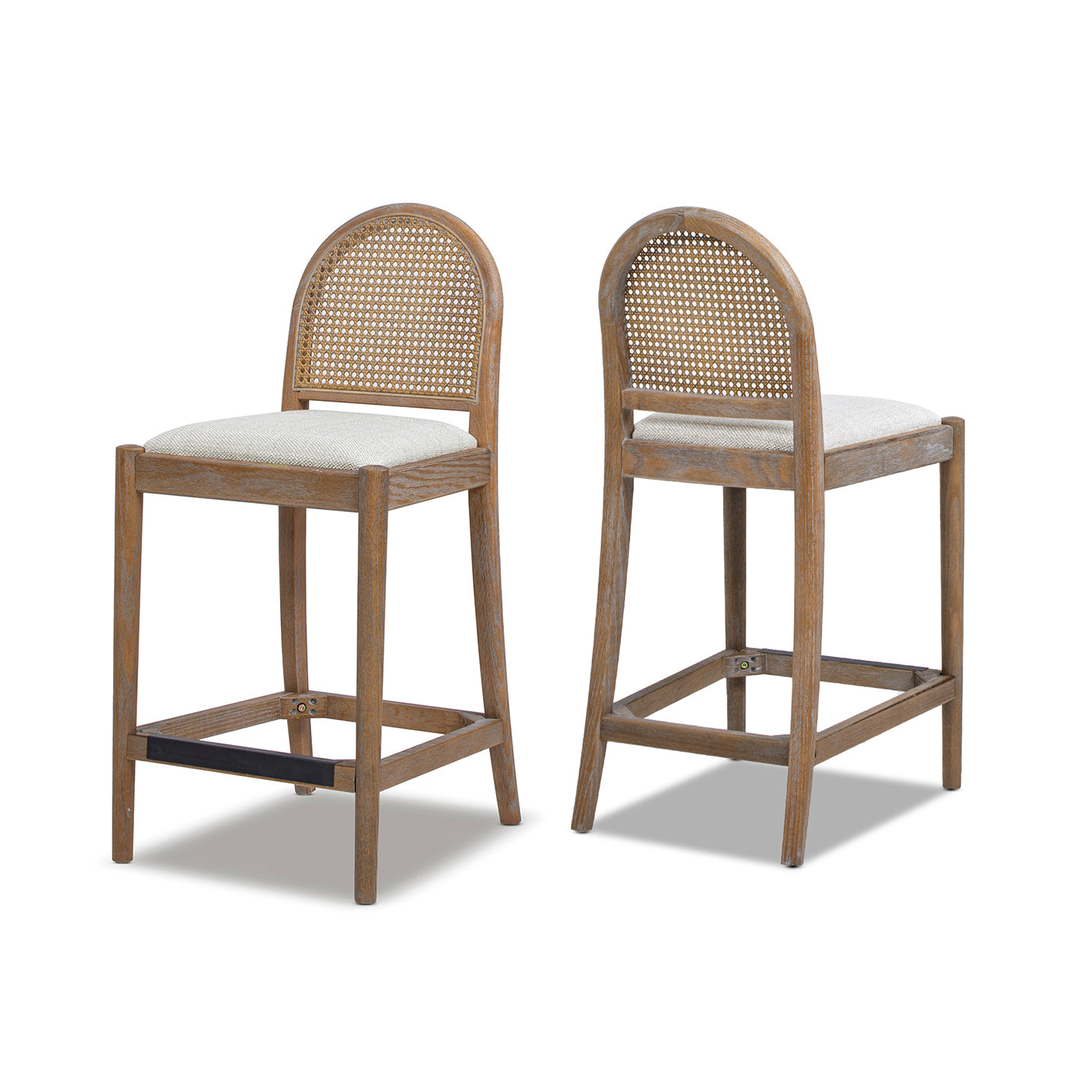 Panama 26.5" Curved Back Cane Rattan Counter Stool, Set of 2, Two-Tone Neutral