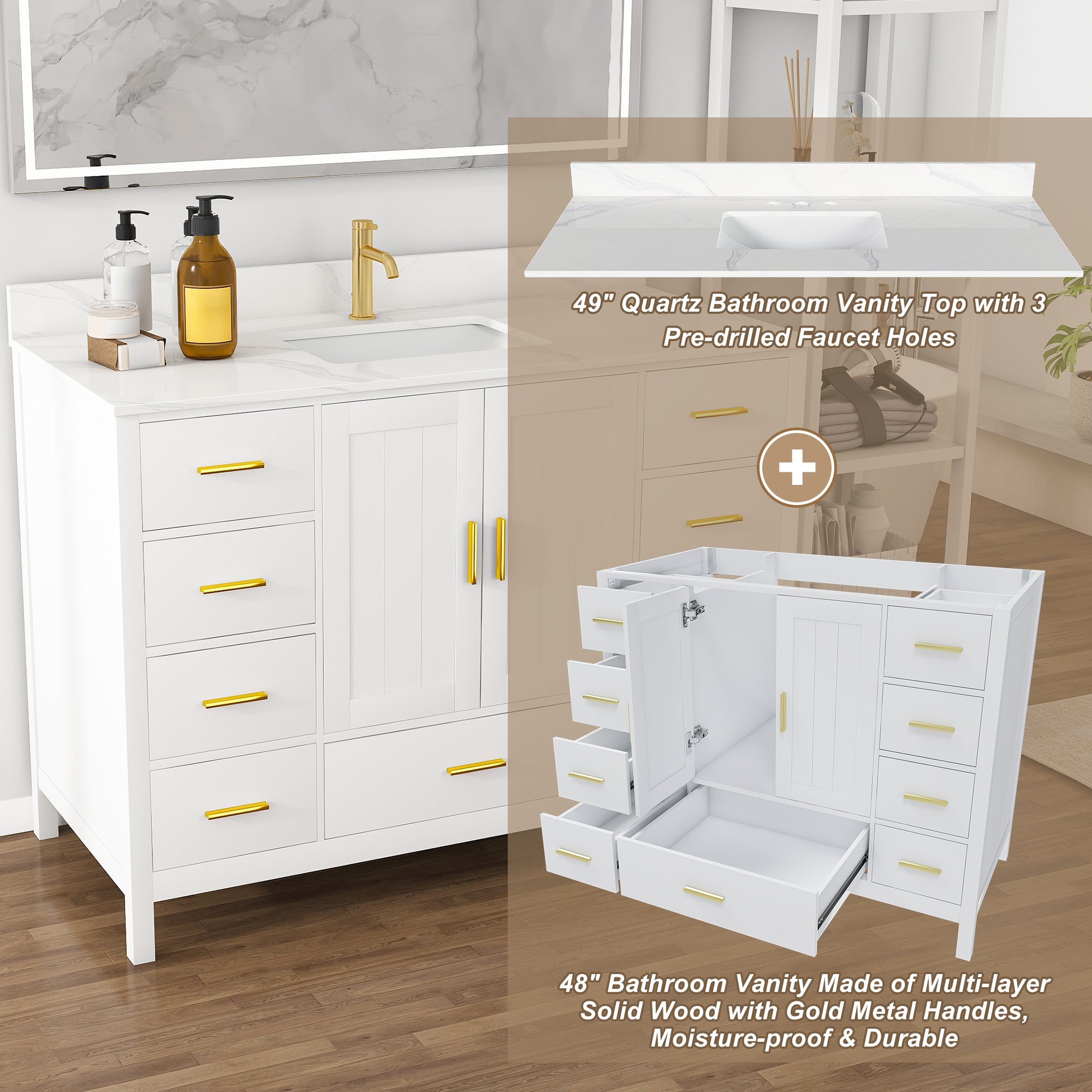48" Modern Solid Wood Bathroom Vanity with Sink