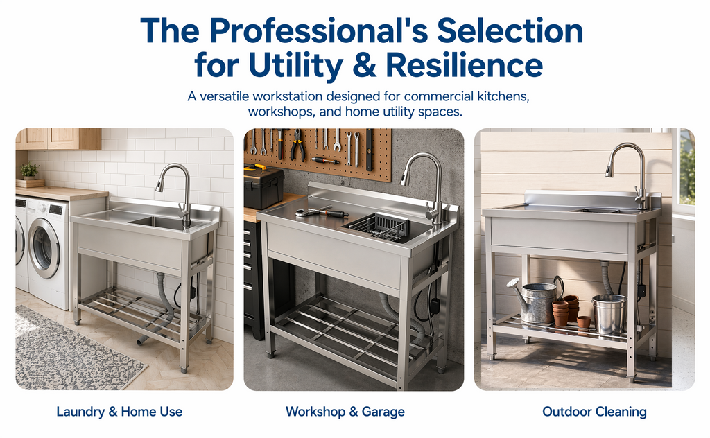 Stainless Steel Utility Sink, Freestanding Sink 2