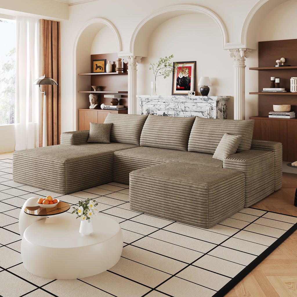 107" Cloud Sectional Sofa with Ottoman - Modern Minimalist Design