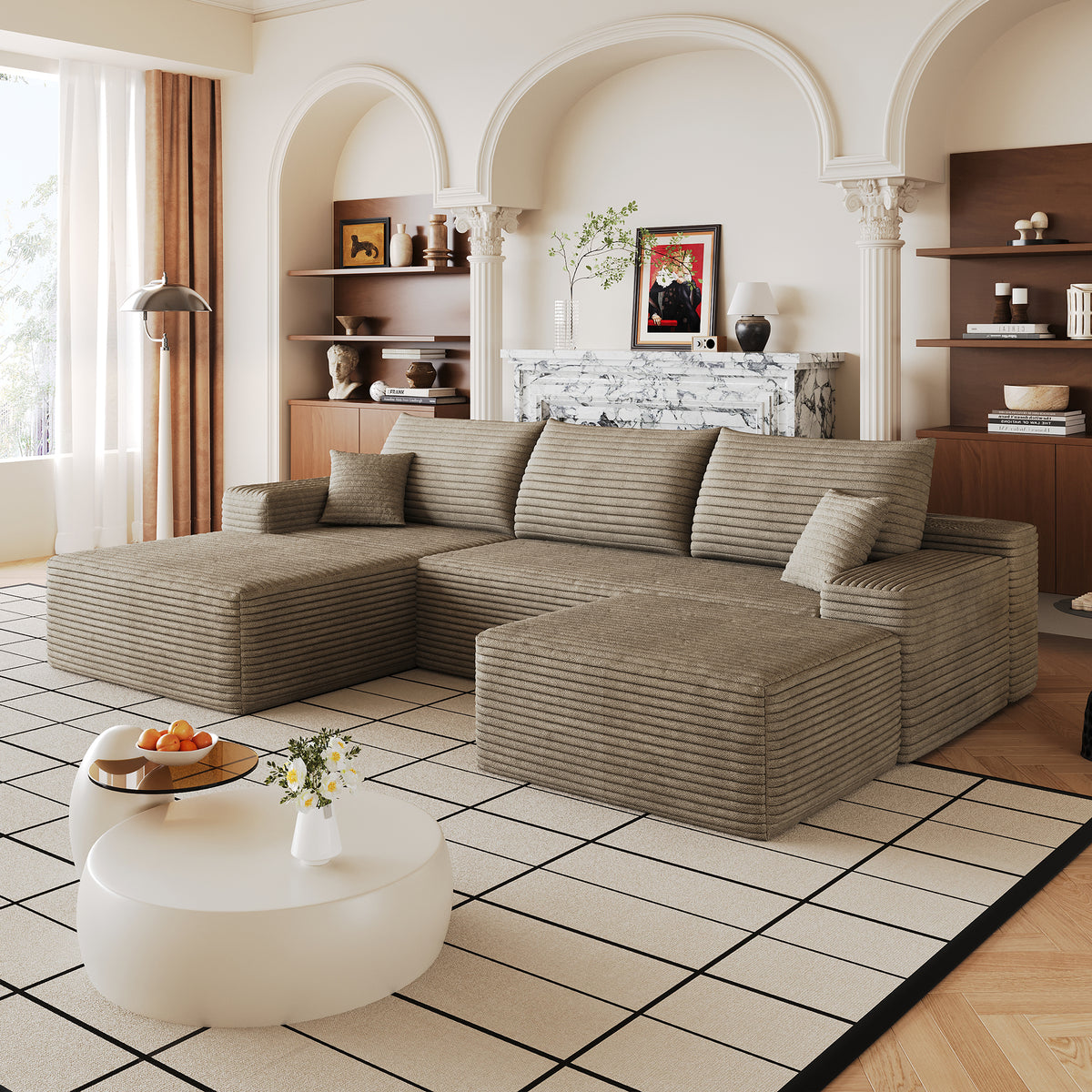 107" Cloud Sectional Sofa with Ottoman - Modern Minimalist Design