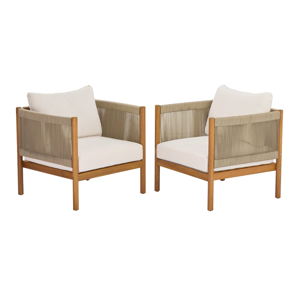 Outdoor Club Chair Set of 2 with Acacia Wood Frame in Teak Look