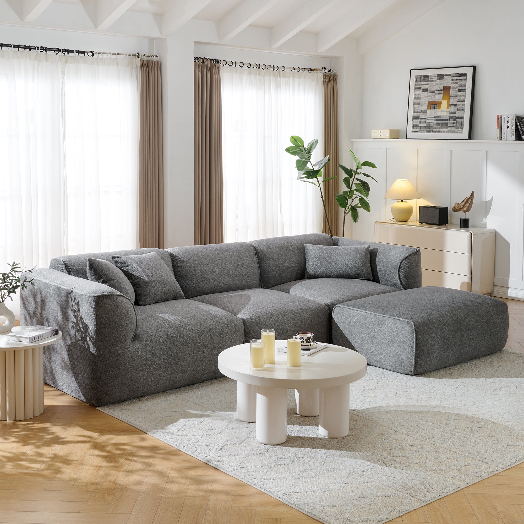 U_Style Luxury Living Room Double-Needle Cut Velvet Sofa