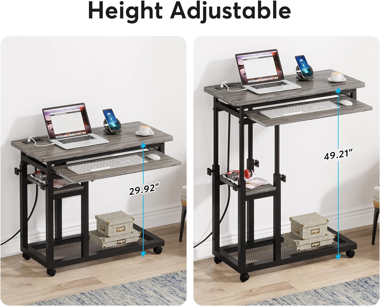 28"-39.3" Height Adjustable Portable Desk with USB Ports