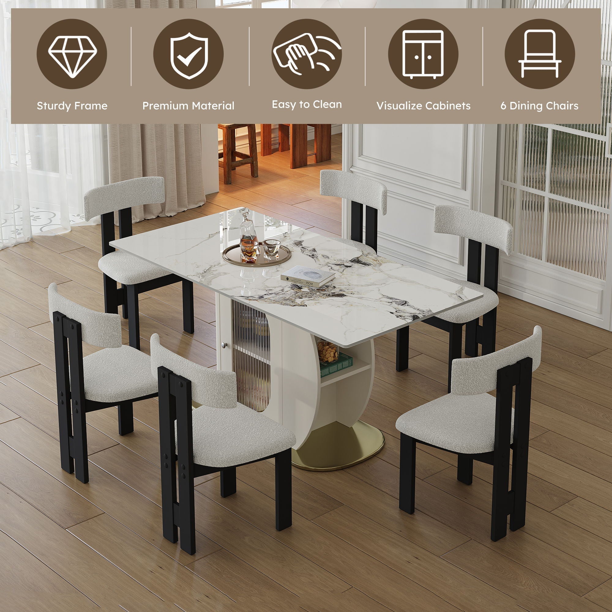 Modern Dining Table Set With Storage and Chairs